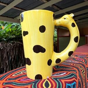 Giraffe Mug Yellow Ceramic Animal Handle Novelty Coffee Cup